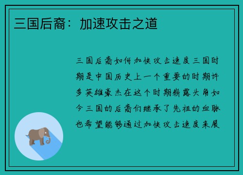 三国后裔：加速攻击之道